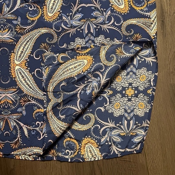 Yumi Kim Navy Paisley Printed Midi Silk‎ Slip Afternoon Tea Dress - Picture 3 of 8